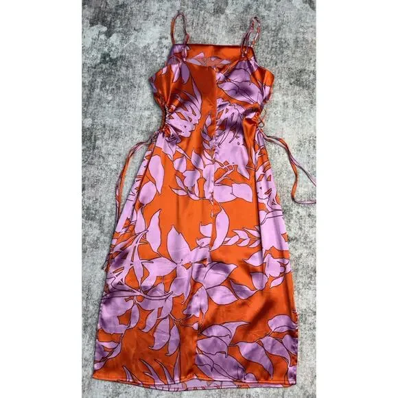 Christian Lacroix Midi Dress M Silky Satin Floral Cutout Resort Beach $460 - Picture 12 of 12